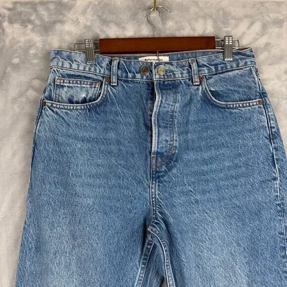 Reformation Cynthia High Rise Relaxed Straight Blue Jeans Button Fly Size 30 - Picture 2 of 7